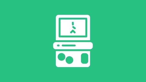 Branco ícone portátil tetris jogo eletrônico isolado em fundo verde. Estilo vintage jogo de tijolo de bolso. Dispositivo de reprodução interativo. Animação gráfica em movimento de vídeo 4K — Vídeo de Stock