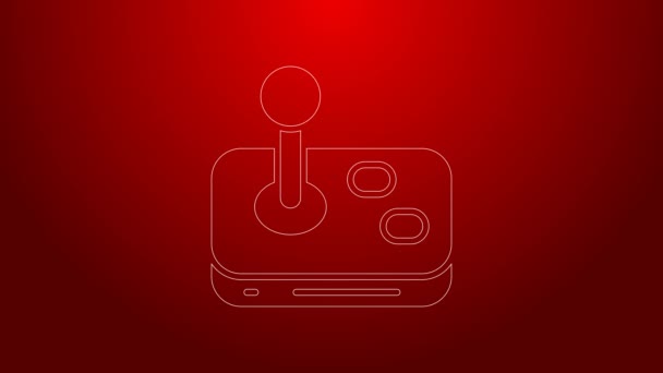 Zelená čára Joystick pro arkádový stroj ikona izolované na červeném pozadí. Joystick gamepad. Grafická animace pohybu videa 4K — Stock video
