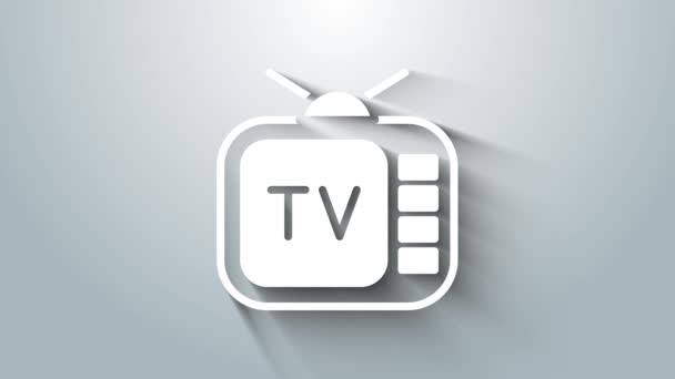 White Retro tv icon isolated on grey background. Television sign. 4K Video motion graphic animation — Video Stock