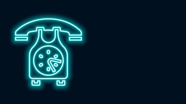 Ragyogó neon vonal Telefonkészülék ikon elszigetelt fekete háttérrel. Telefonjel. 4K Videó mozgás grafikus animáció — Stock videók
