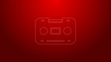 Kırmızı arkaplanda yeşil hat Retro ses kaset simgesi izole edildi. 4K Video hareketli grafik canlandırması