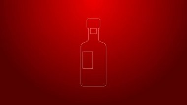 Kırmızı arkaplanda yeşil çizgi şarap şişesi simgesi var. 4K Video hareketli grafik canlandırması