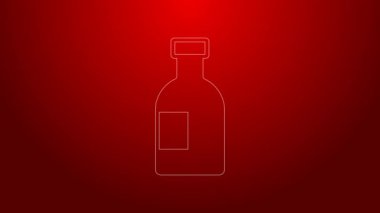 Kırmızı arka planda izole edilmiş yeşil çizgili cam şişe votka ikonu. 4K Video hareketli grafik canlandırması