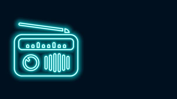 Glowing neon line Radio with antenna icon isolated on black background. 4K Video motion graphic animation — Stock Video