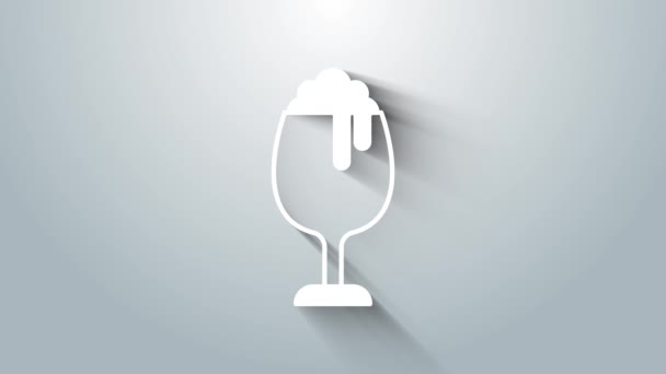 Wit glas bier pictogram geïsoleerd op grijze achtergrond. 4K Video motion grafische animatie — Stockvideo