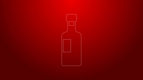 Línea verde Icono de botella de vino aislado sobre fondo rojo. Animación gráfica de vídeo 4K — Vídeos de Stock