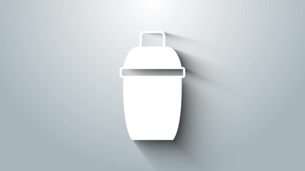 Icono de coctelera blanca aislado sobre fondo gris. Animación gráfica de vídeo 4K — Vídeo de stock