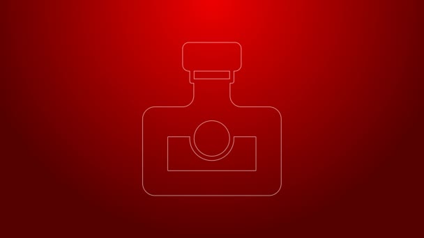 Zielona linia Alkohol drink Rum butelka ikona izolowane na czerwonym tle. 4K Animacja graficzna ruchu wideo — Wideo stockowe
