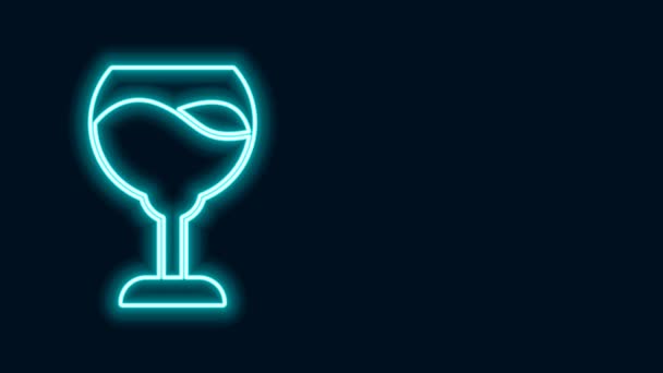 Glowing neon line Wine glass icon isolated on black background. Wineglass sign. 4K Video motion graphic animation — Stock Video