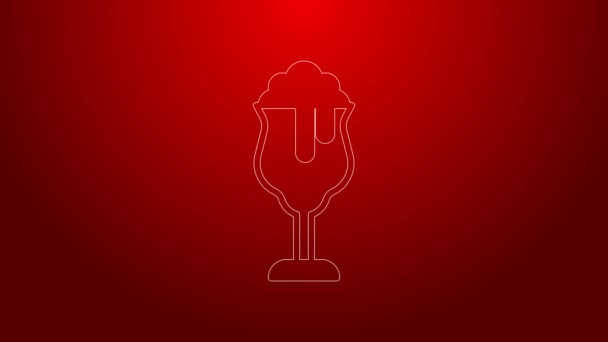 Green line Glass of beer icon isolated on red background. 4K Video motion graphic animation — Stock Video