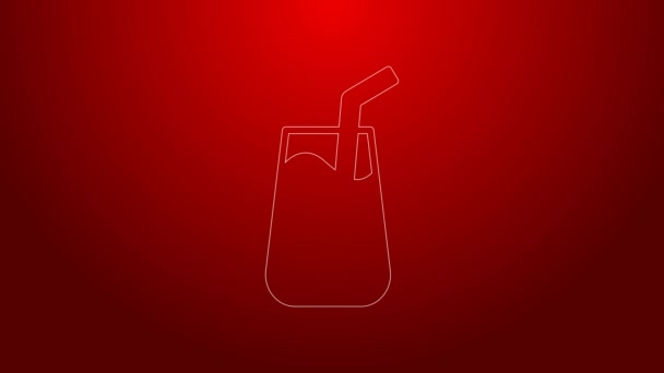 Green line Cocktail and alcohol drink icon isolated on red background. 4K Video motion graphic animation — Video