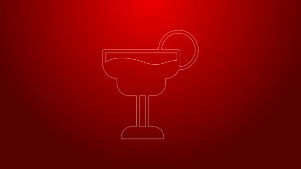 Green line Cocktail and alcohol drink icon isolated on red background. 4K Video motion graphic animation — Stock Video