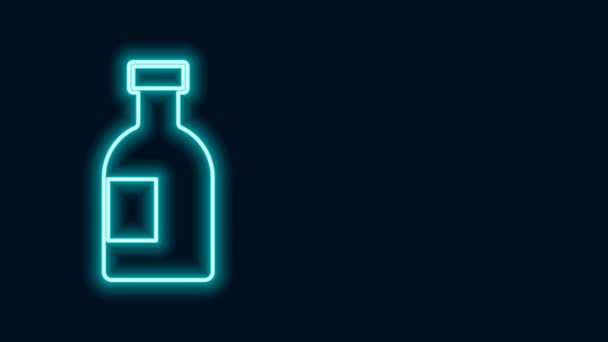 Gloeiende neon lijn Glazen fles wodka pictogram geïsoleerd op zwarte achtergrond. 4K Video motion grafische animatie — Stockvideo