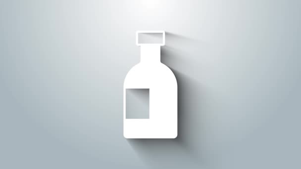 Λευκό γυάλινο μπουκάλι βότκα εικονίδιο απομονώνονται σε γκρι φόντο. 4K Γραφική κίνηση κίνησης βίντεο — Αρχείο Βίντεο
