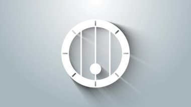 Beyaz tahta varil ikonu gri arka planda izole edilmiş. Alkol fıçısı, içki kabı, bira için tahta fıçı, viski, şarap. 4K Video hareketli grafik canlandırması