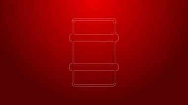 Yeşil çizgi metal bira fıçısı ikonu kırmızı arkaplanda izole edildi. 4K Video hareketli grafik canlandırması