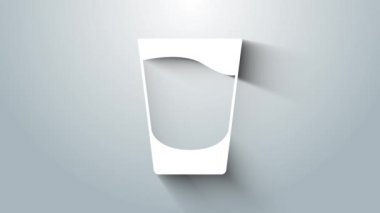 Beyaz Atış cam ikonu gri arkaplanda izole edilmiş. 4K Video hareketli grafik canlandırması