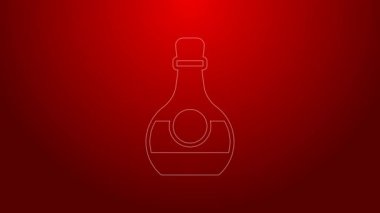 Kırmızı arka planda yeşil çizgi konyak veya brendi ikonu var. 4K Video hareketli grafik canlandırması