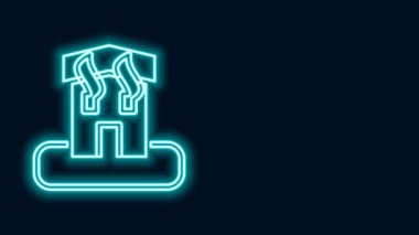 Parlayan neon hattı Kundakçılık ev ikonu siyah arka planda izole edildi. Yangın var. Ofis pencerelerindeki alevler. Yanık tesisi. Kendiliğinden olan bir felaket. 4K Video hareketli grafik canlandırması