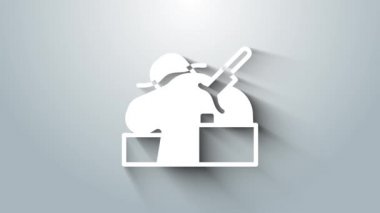 Gri arkaplanda beyaz cinayet ikonu izole edildi. Vücut, kanama, ceset, kanayan ikon. Suç mahalli kavramı. 4K Video hareketli grafik canlandırması