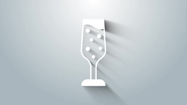 Weißes Glas Champagner-Ikone isoliert auf grauem Hintergrund. 4K Video Motion Grafik Animation — Stockvideo