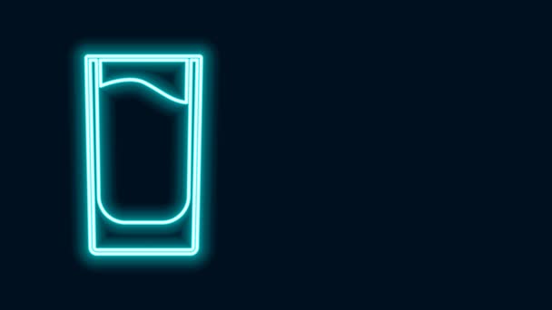 Ligne lumineuse néon Icône en verre de tir isolé sur fond noir. Animation graphique de mouvement vidéo 4K — Video