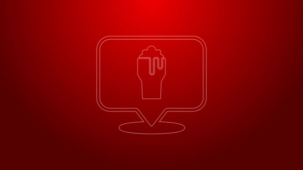 Green line Alcohol or beer bar location icon isolated on red background. Symbol of drinking, pub, club, bar. 4K Video motion graphic animation — Stock Video