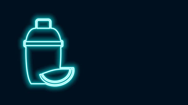 Világító neon vonal Koktél shaker lime ikon elszigetelt fekete alapon. 4K Videó mozgás grafikus animáció — Stock videók