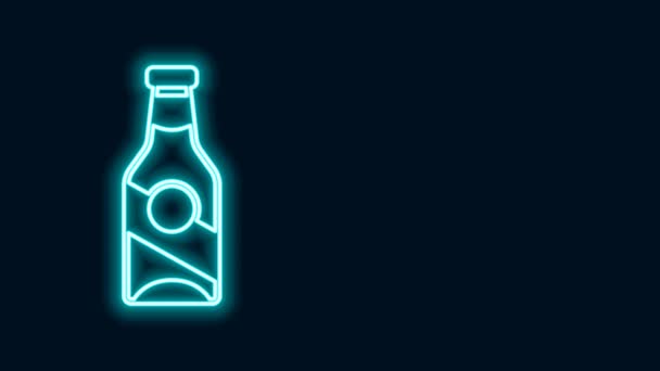 Gloeiende neon lijn Bier fles pictogram geïsoleerd op zwarte achtergrond. 4K Video motion grafische animatie — Stockvideo