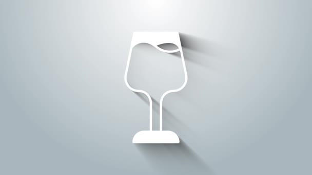 White Wine glass icon isolated on grey background. Wineglass sign. 4K Video motion graphic animation — Video Stock