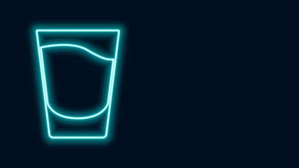 Glowing neon line Shot glass icon isolated on black background. 4K Video motion graphic animation — Vídeo de Stock