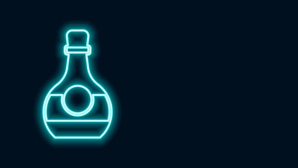 Glödande neon line Flaska med konjak eller konjak ikon isolerad på svart bakgrund. 4K Video motion grafisk animation — Stockvideo