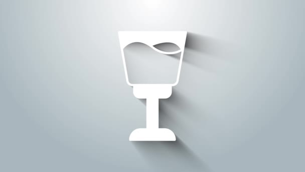 Λευκό ποτήρι κρασί εικονίδιο απομονώνονται σε γκρι φόντο. Πινακίδα από γυαλί. 4K Γραφική κίνηση κίνησης βίντεο — Αρχείο Βίντεο
