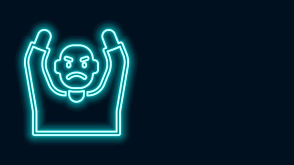 Glowing neon line Thief surrendering hands up icon isolated on black background. Man surrendering with both hands raised in air. 4K Video motion graphic animation — Video Stock