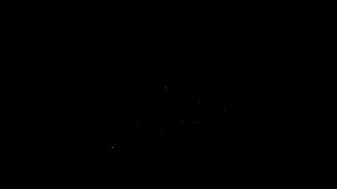 Beyaz çizgi yanan araba simgesi siyah arkaplanda izole edildi. Araba yanıyor. Araba alev ve dumanla kaplanmış. 4K Video hareketli grafik canlandırması