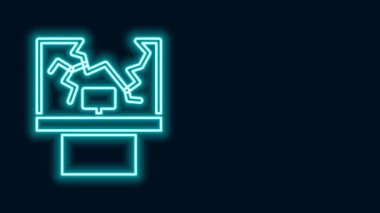 Parlayan neon çizgisi Kırık pencere simgesi siyah arkaplanda izole edildi. Hasarlı pencere. Pencere camı kavramını yendim. Vandalizm. 4K Video hareketli grafik canlandırması