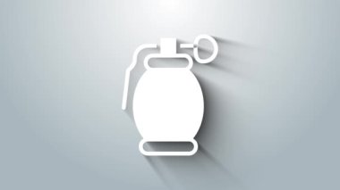 Beyaz El bombası ikonu gri arkaplanda izole edildi. Bomba patlaması. 4K Video hareketli grafik canlandırması