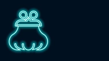 Parlayan neon çizgili cüzdan simgesi siyah arkaplanda izole edildi. Çanta ikonu. Nakit tasarruf sembolü. 4K Video hareketli grafik canlandırması