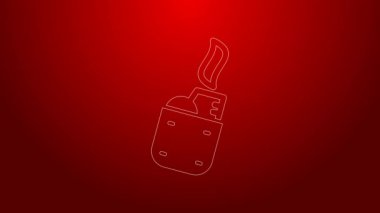 Yeşil çizgi aydınlatma simgesi kırmızı arkaplanda izole edildi. 4K Video hareketli grafik canlandırması