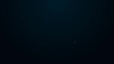 Çatısında ekipman olan parlak neon hat TV haber aracı siyah arkaplanda izole edildi. 4K Video hareketli grafik canlandırması