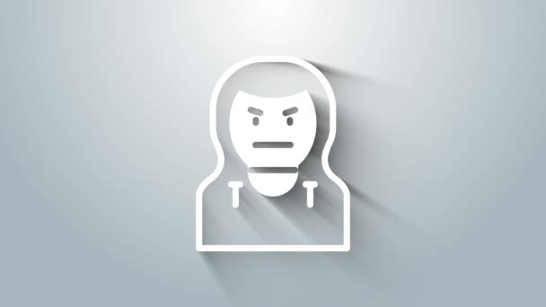 Weißes Diebesmaskensymbol isoliert auf grauem Hintergrund. Banditenmaske, Verbrecher. 4K Video Motion Grafik Animation — Stockvideo