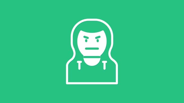 Icono de máscara de ladrón blanco aislado sobre fondo verde. Máscara de bandido, criminal. Animación gráfica de vídeo 4K — Vídeo de stock