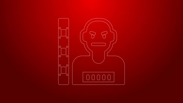 Green line Suspect criminal icon isolated on red background. The criminal in prison, suspected near the board. 4K Video motion graphic animation — Stock Video