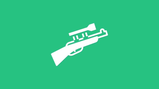 Bílá odstřelovací puška s ikonou na zeleném pozadí. Grafická animace pohybu videa 4K — Stock video