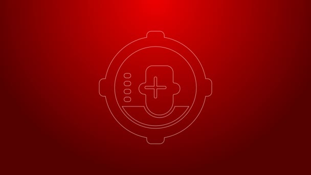 Green line Headshot icon isolated on red background. Sniper and marksman is shooting on the head of man, lethal attack, assault and assassination. 4K Video motion graphic animation — Video Stock