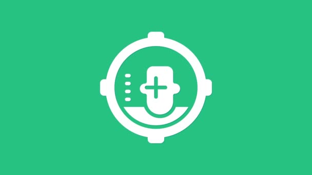 Vit Headshot ikon isolerad på grön bakgrund. Krypskytt och prickskytt skjuter på huvudet av människan, dödlig attack, misshandel och mord. 4K Video motion grafisk animation — Stockvideo