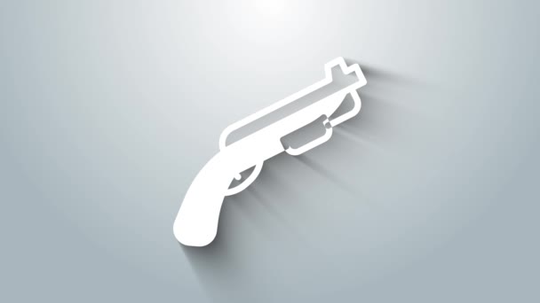 White Police shotgun icon isolated on grey background. Hunting shotgun. 4K Video motion graphic animation — Vídeo de Stock