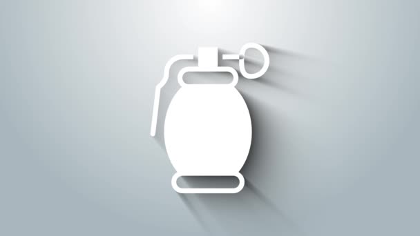 Ícone de granada de mão branca isolado em fundo cinza. Explosão de bombas. Animação gráfica em movimento de vídeo 4K — Vídeo de Stock