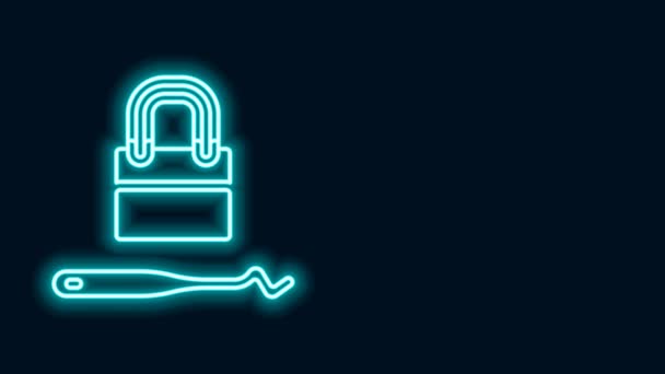 Leuchtende Neon Line Lockpicks oder Lock Plektren für Lock Picking Icons isoliert auf schwarzem Hintergrund. 4K Video Motion Grafik Animation — Stockvideo