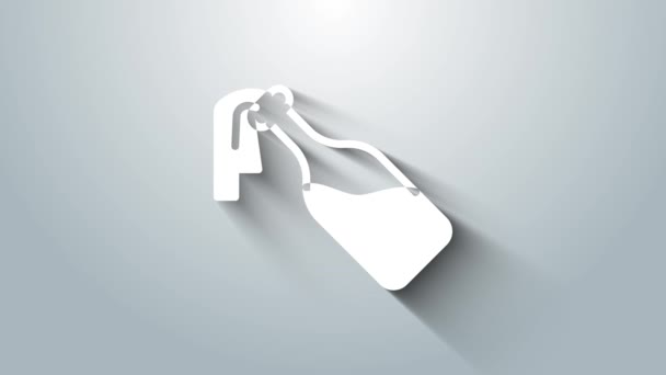 Bílý koktejl molotov ikona izolované na šedém pozadí. Grafická animace pohybu videa 4K — Stock video